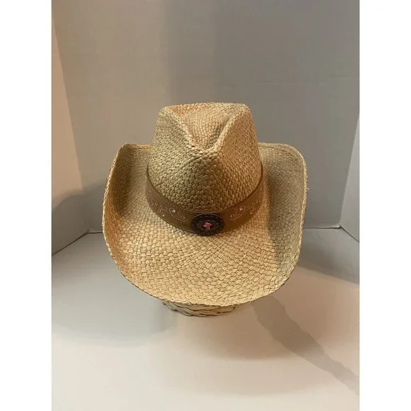 Bullhide Because Of You Western Cowboy Straw Hat Size L Natural 3.5” Brim - Picture 1 of 8